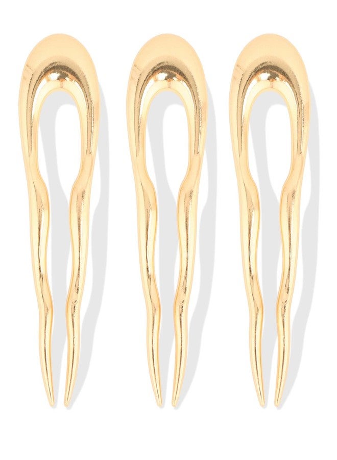 ANBALA French Hair Pin 3Pcs Metal Hair Pins for Women French Twists for Buns Updos Elegant Strong Hold Wavy Clip Keeps Hair in Place (Gold) - Image 1